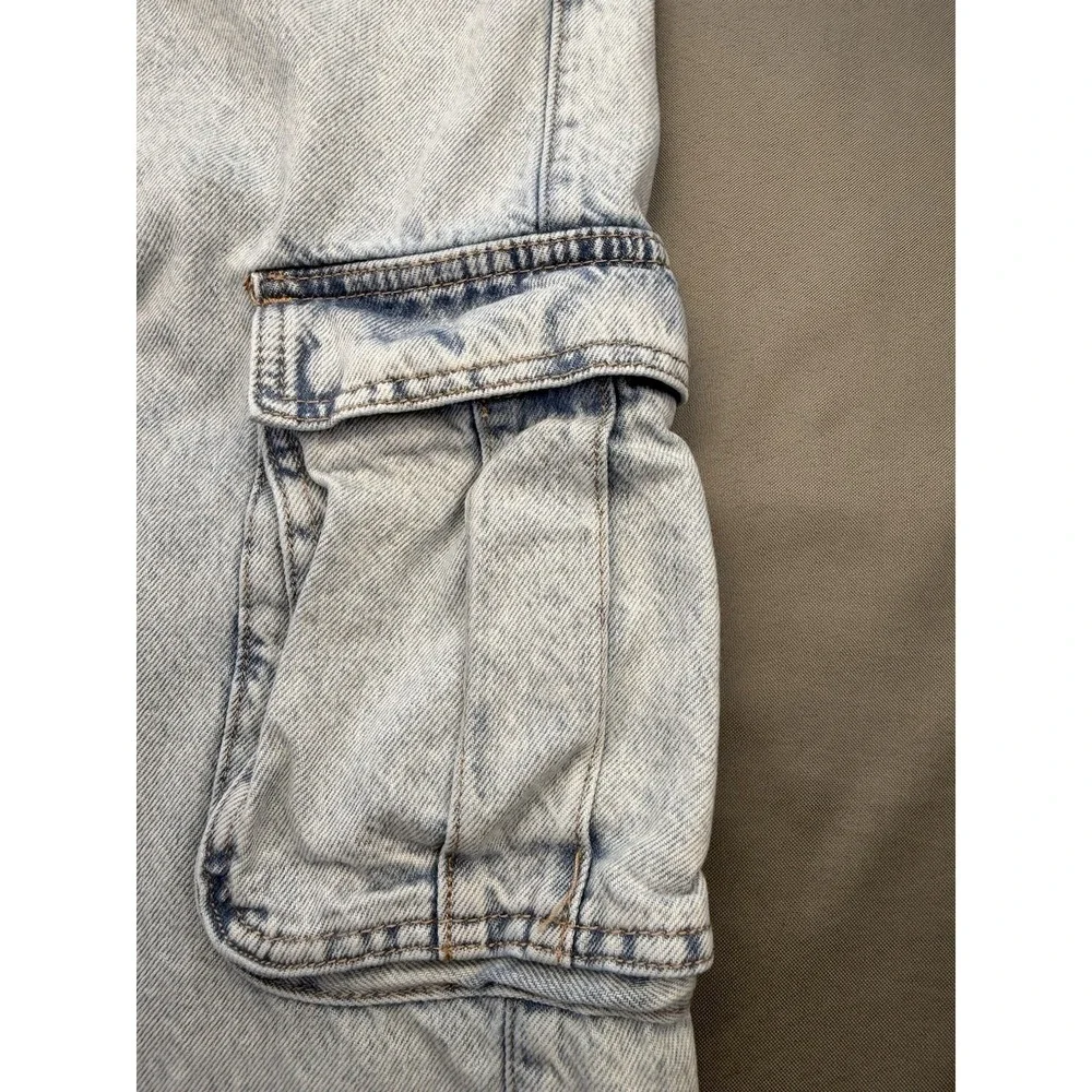 Aeropostale Women's S (2S) Lt.  Wash Blue Denim Baggy Cargo Jeans Wide‎ Leg 90s